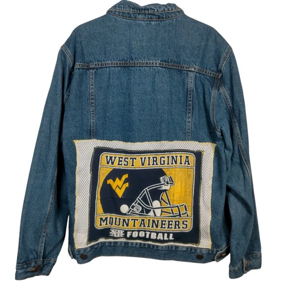 WVU Mountaineers Football Jean Jacket Men XL West Virginia University Upcycled - Picture 1 of 16